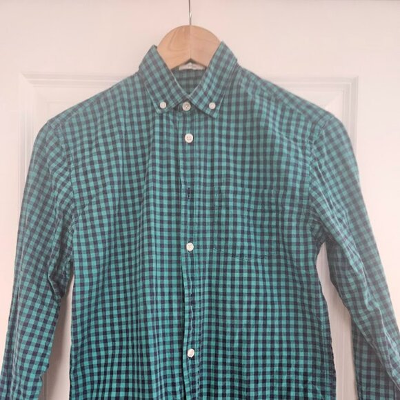 Frank & Oak blue gingham button down shirt XS slim fit mod 60's - Picture 1 of 3